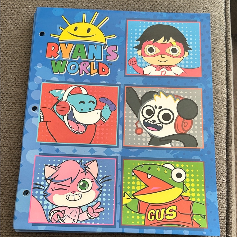 (4)Ryan's World Blue portfolio folders with Cartoon Characters